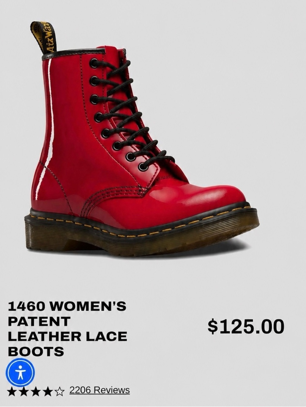 Dr. Martens Women's Patent Lace-Up Boots in Red